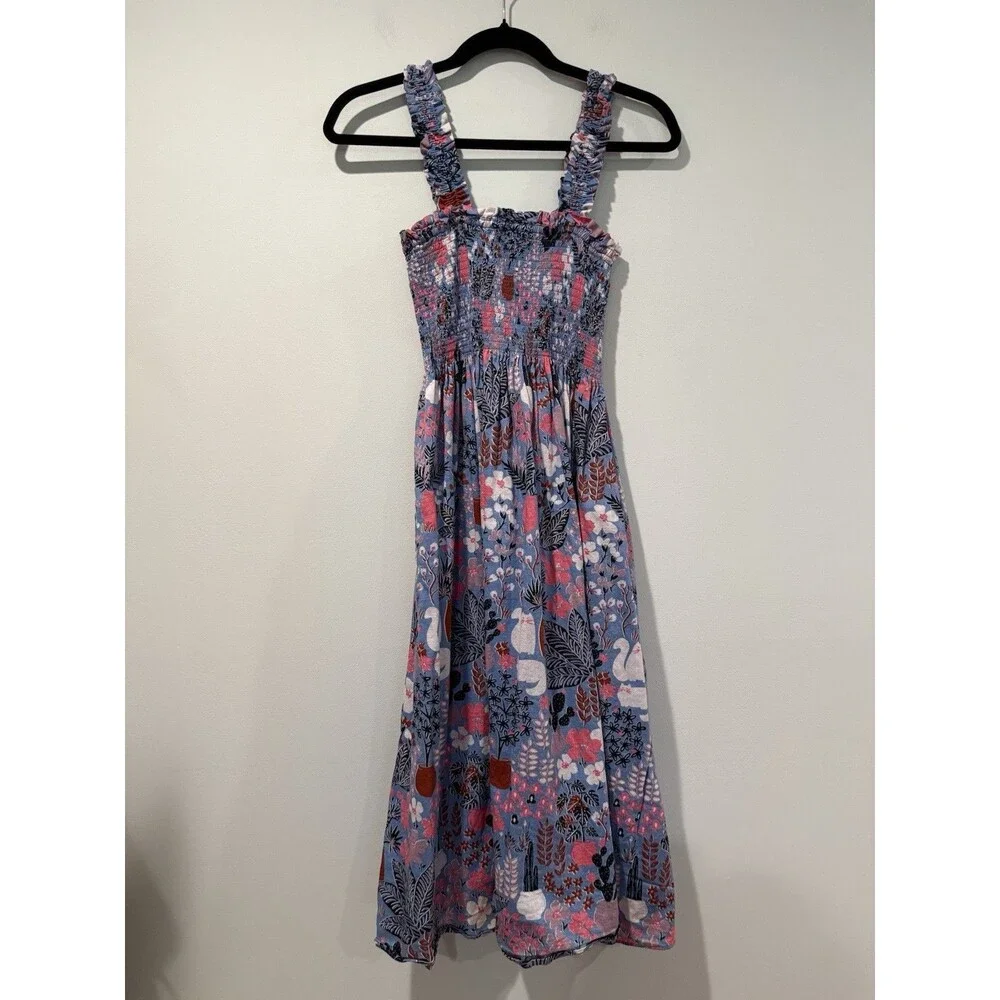 Kate Spade Garden Posy Midi Dress XS Cat Cactus Floral Garden Posy Euro Summer
